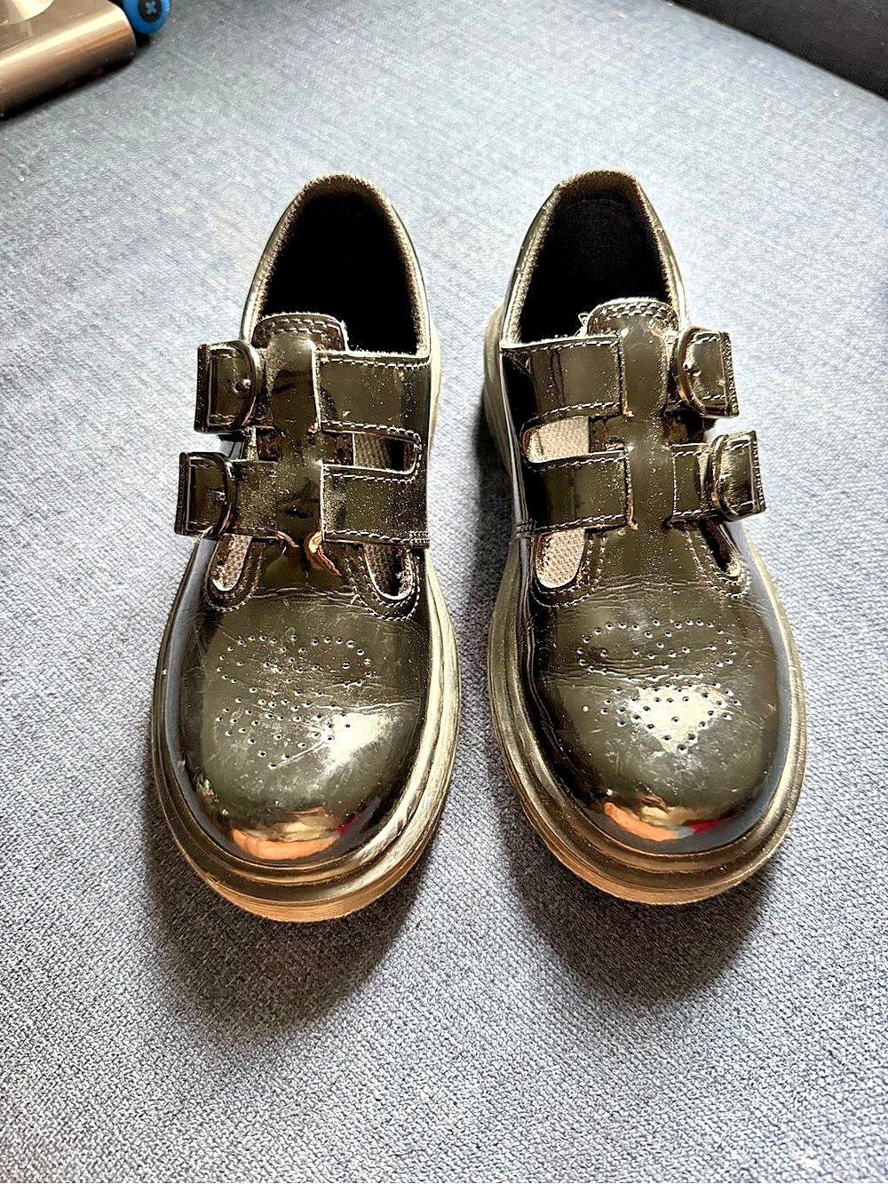 Dr. Martens Junior 8065 Patent Lamper Mary Jane Shoes Black Buckle Platform 12K